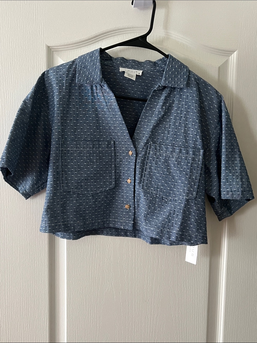 Madewell Blue Patterned Cropped Button-Front Top